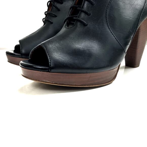 Anthropologie Black Leather Lace-Up Peep Toe Platform Booties | Italian Made EUC - Picture 4 of 15